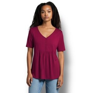 U.Vomade Women’s Babydoll Tunic Top Summer Tunic Top Flowy V Neck Red 1X NWT